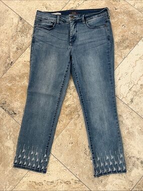 NYDJ Blue Cropped Jeans with Embellished Hem